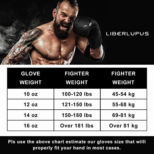 Liberlupus Cool Style Boxing Gloves for Men & Women, Boxing Training Gloves, Kickboxing Gloves, Sparring Gloves, Heavy Bag Gloves for Boxing, Kickboxing, Muay Thai, MMA (Black, 14 oz)