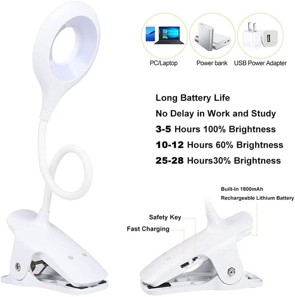Lampe Bureau Lampe De Bureau USB Lampe De Lecture Rechargeable Protection des Yeux Lampe De Lecture LED Lampe De Lecture Pince De Commande Tactile Lampe De Bureau De Table Kawaii(White)