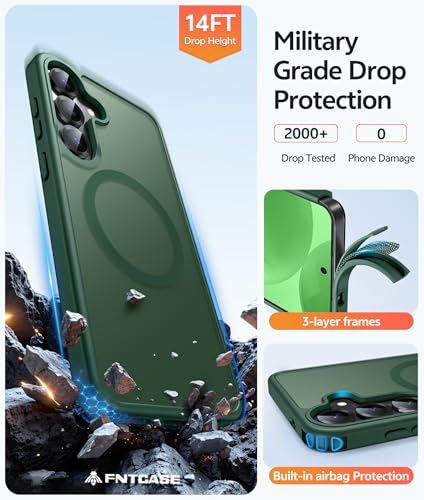 Image of FNTCASE for Samsung Galaxy S25 /S24 Case: Galaxy S24 /S25 Phone Case [Fit with Magsafe] Translucent Matte Case [Screen Protector] Military Grade Shockproof Protective Phone Cover-Green