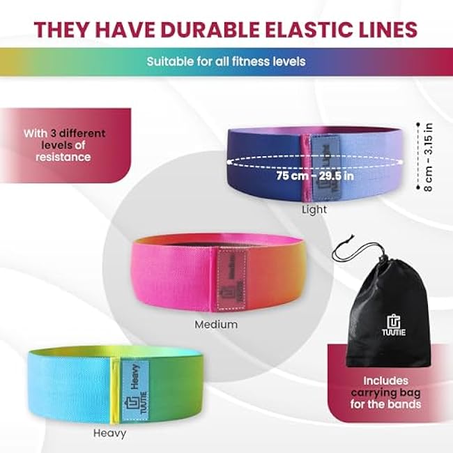 Non-Slip Resistance Bands - Durable Fabric Exercise Bands for Glute Workouts - Lightweight & Compact with 3 Levels - Resistance Bands for Working Out - No Equipment Needed
