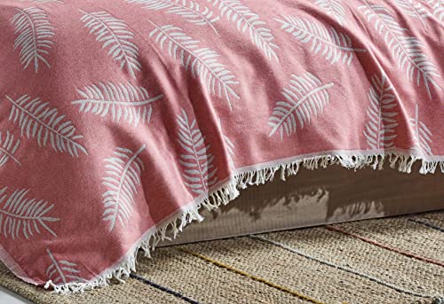 Wellstil Lotus | 2-Layer Muslin Blanket • King Size Turkish Cotton Blanket • Cozy Jacquard Woven Bedspread • Vintage Boho Throw Blankets For Sofa, Couch • Breathable Blanket 82X95 Inches (Coralle) #TOP2