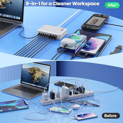 Feob 430W Chargeur USB Multiple, 8 Ports GaN Ⅳ Tech PD 100W Chargeur Rapide QC PPS Prise USB C Multiple Station de Charge Compatible avec MacBook Pro/Air Laptop, iPhone, iPad Pro,Galaxy, SteamDeck Feob 430W Chargeur USB Multiple, 8 Ports GaN Ⅳ Tech PD 100W Chargeur Rapide QC PPS Prise USB C Multiple Station de Charge Compatible avec MacBook Pro/Air Laptop, iPhone, iPad Pro,Galaxy, SteamDeck