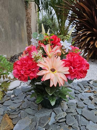 Roselynexpress Composition de Fleurs Artificielles Lesté Ciment pour Une Parfaite Tenue à L' Extérieur. Réalisé par Nos Soins, Les Fleurs sont Aussi de...