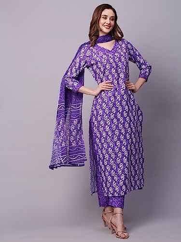 Image of ANNI DESIGNER Women Rayon Blend Printed Kurta with Pant & Dupatta