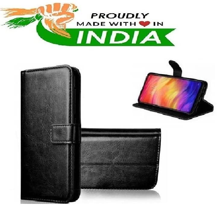 Image of Inside Rubber TPU with Card Pockets Magnetic Closure Protection Compatible with Samsung Galaxy A12 (Black)