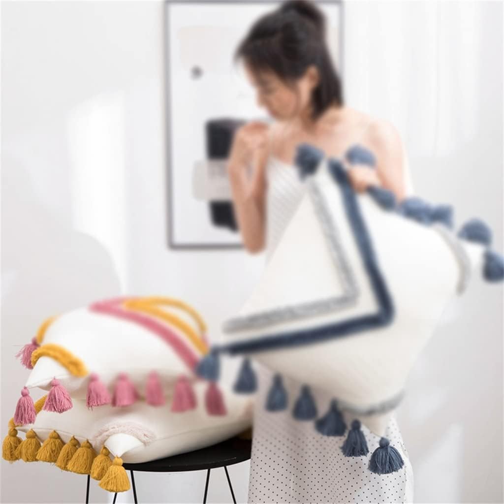 HBJWOV Cushion Cover 45x45cm Boho STYL Yellow Tassles Decoration Knit Soft Home Pillow for Living Room Bedroom(Black)