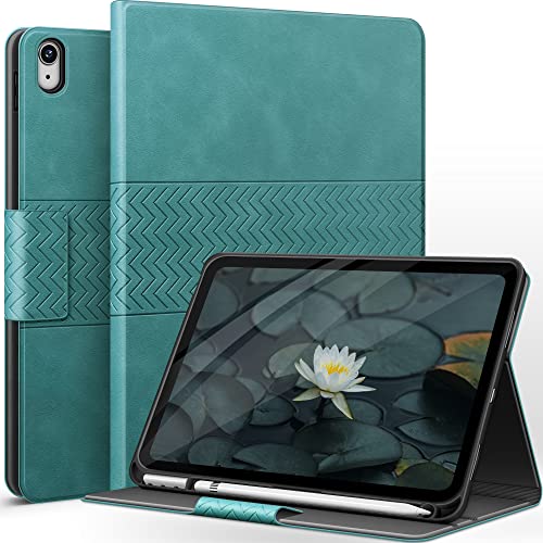 AUAUA Case for iPad 10th Generation 2022, 10.9 inch Case with Pencil Holder, Auto Sleep/Wake, Adjustable Stand, Anti-Fingerprint PU Leather (Green)