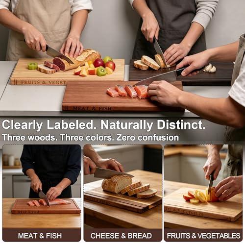 Haotiansl Book Cutting Board Set of 3 – Premium Acacia, Ebony & Rubberwood – Extra-Thick 0.67" Heavy-Duty Chopping Boards with Display Stand – Ideal Gift & Kitchen Decor — view 4