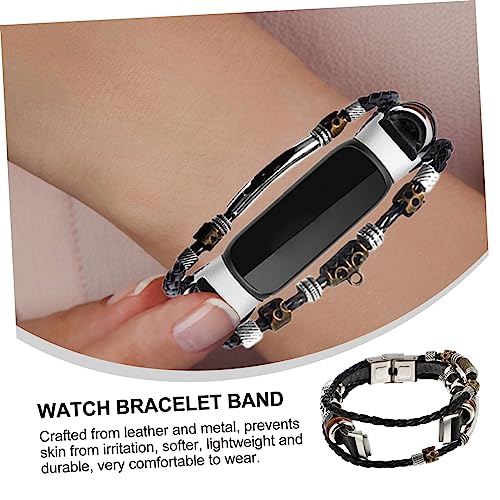 Correa de repuesto para reloj pulsera de moda con cuentas negras estilo retro 5