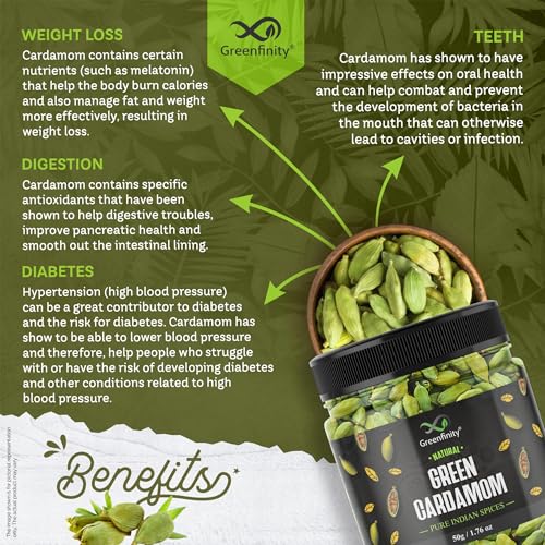 Image of GreenFinity Whole Green Cardamom (Elaichi) - 100g | 8 mm Bold Size | Premium Grade | Aromatic • Non-GMO • Fresh & Large Pods for Cooking, Baking & Tea [50g x 2]