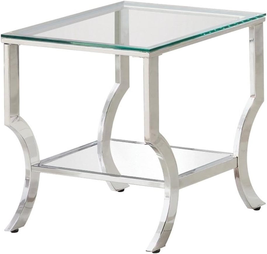 BOWERY HILL End Table Coffee Accent Table, Square, Contemporary, Indoor with 1 Shelf in Glass Top and Metal, Chrome