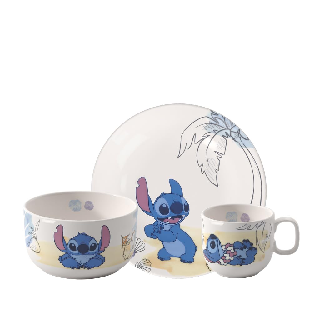 Villeroy & Boch – Disney Stitch ensemble de vaisselle pour enfant, 3 pièces, garanti lave-vaisselle, résistant au four à micro-ondes, vaisselle pour enfants, porcelaine Premium