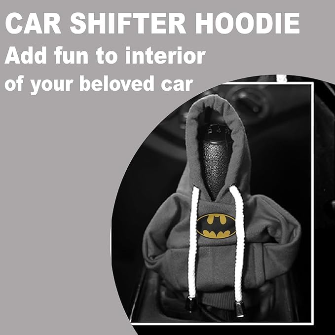 Image of MOONSHINE Car Gear Shift Hoodie | Car Shifter Funny Sweater Superhero Theme Hoodie for Gearshift | Car Shifter Protector Decoration Accessories (Black) (Black BAT MAN)