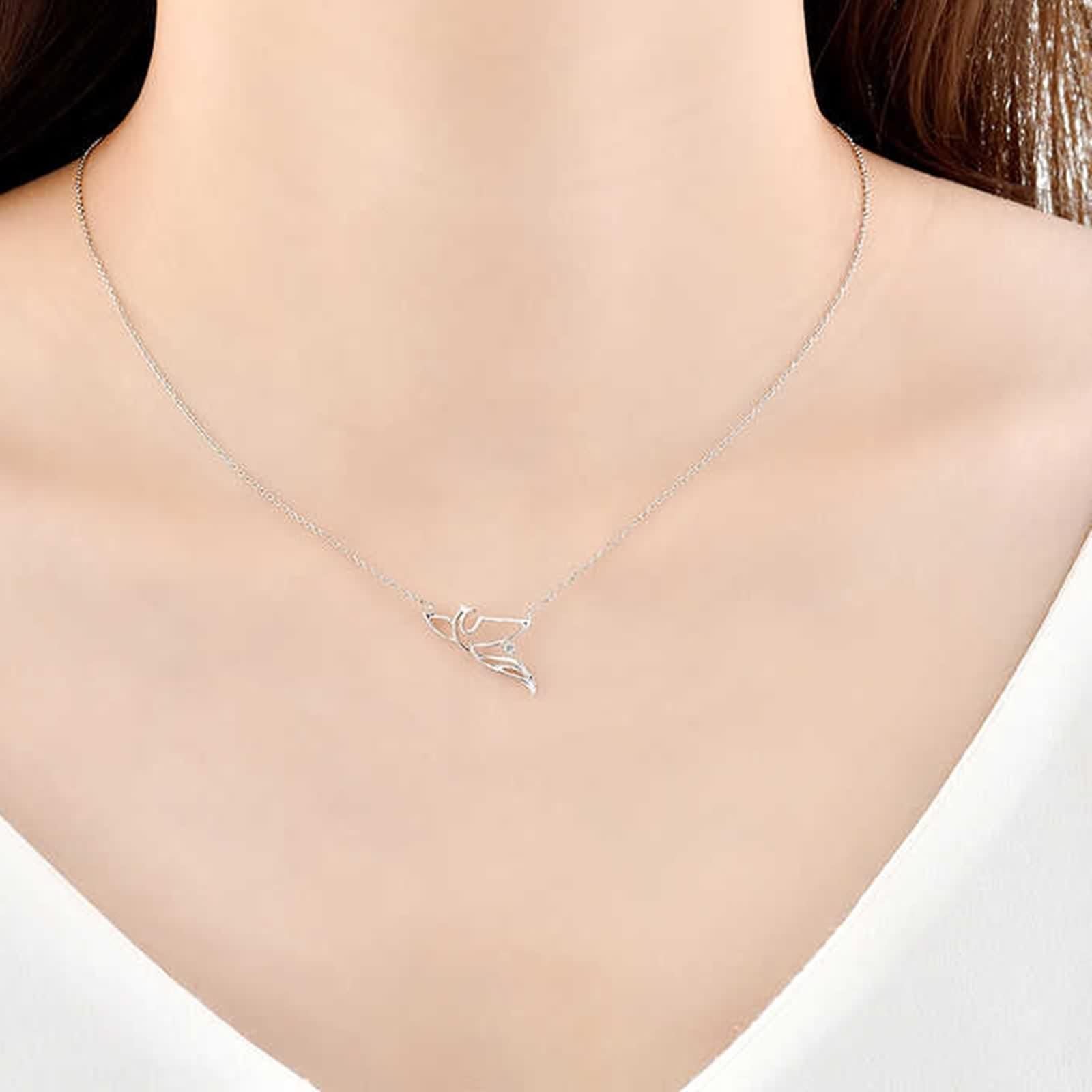 Collana da donna con ciondolo, collana lunga alla moda, con diamante bianco, 9 K/14 K/18 carati