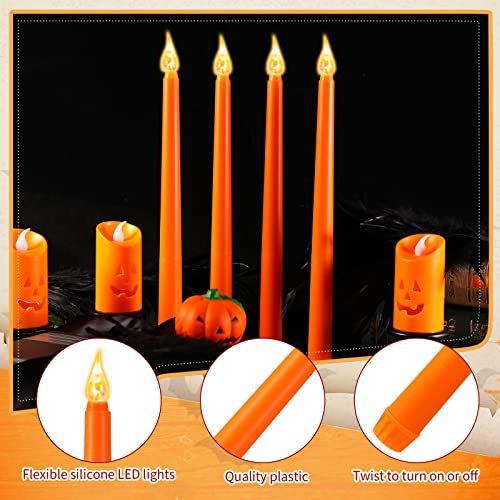 Image of CHENGU 12 Pcs LED Taper Candles Dripless Unscented Flameless Battery Dinner Candles for Halloween, Weddings, Church, Hanukkah, Christmas, Autumn, New Year Celebration(Orange)