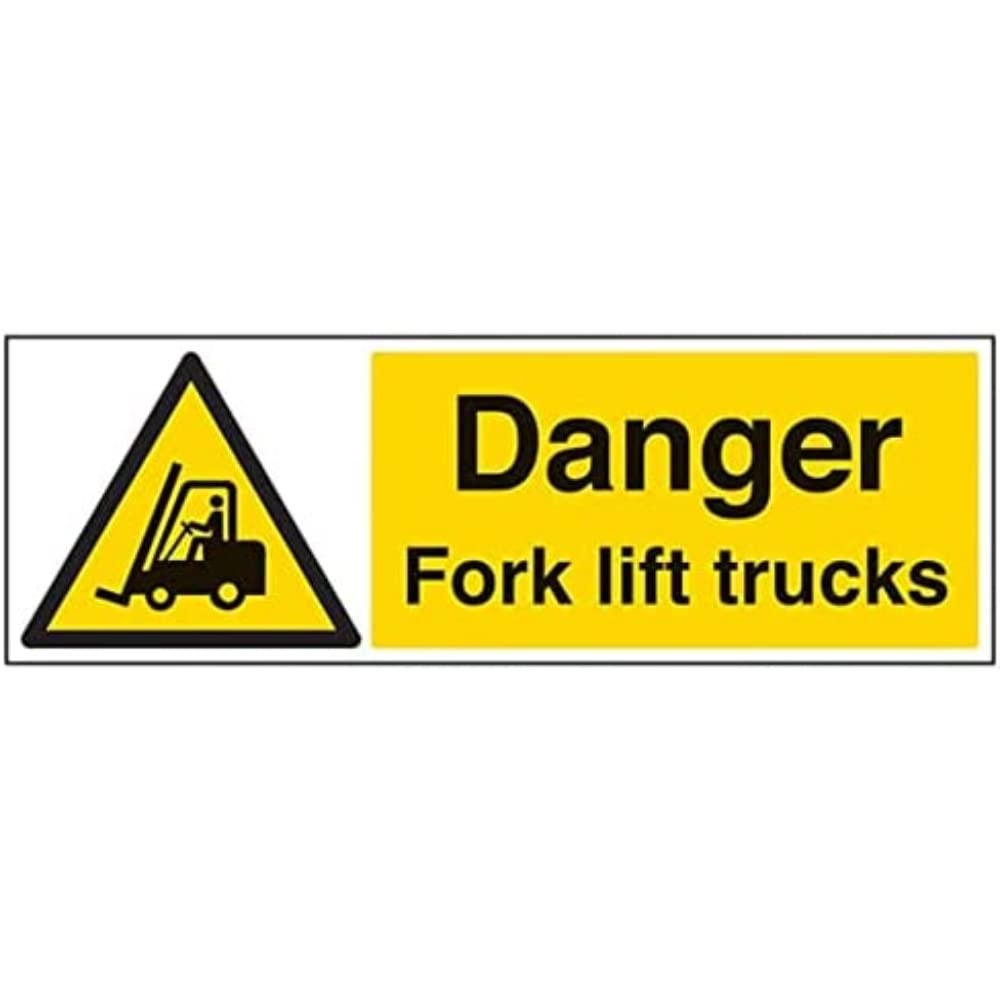 V Safety Eco Friendly Warning Vehicle - Danger fork Lift Trucks - 300 x 100 mm Safety Sign, Multi, 300x100mm