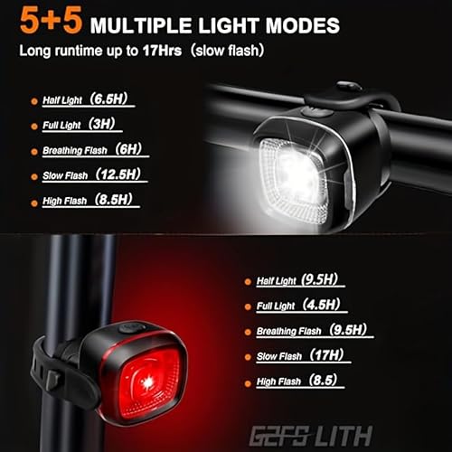 image for G2FS LITH Bike Lights Front and Rear Set - Type-C Rechargeable Flashin