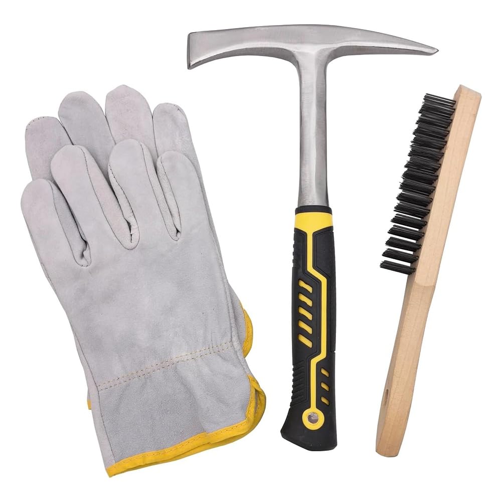 Littimoon -Steel 28oz Chipping Hammer, 12.6", 10" Leather Gloves- Professional Welding Kit
