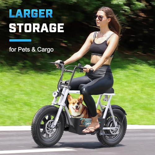 Image of Caroma Peak 1200W Electric Scooter with Seat, 16 inch Fat Tire Electric Dirt Bike, Max 30Miles Ranges, Top Speed 20Mph, Electric Motorcycle Mini Bike with Basket for Pets & Cargo, UL 2272 Certified