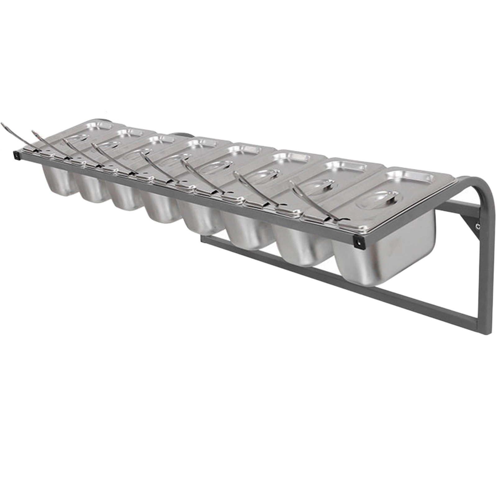 MYUYEE Stainless Steel Wall Mounted Spice Rack With Spoons Set Commercial Pizza Topping Station & Seasoning Shelf For Ingredients & Fruits