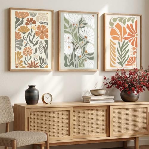 Image of kotart Home Decor Boho Painting Decorative Wall Art poster With Frame For Living Room Bed Room Hotel Wall Decor Digital Reprint Set of 3 (13X17 inch)