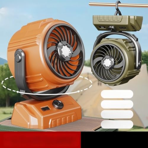 Ventilador de camping portátil de 6 pulgadas con luz LED verde recargable 5