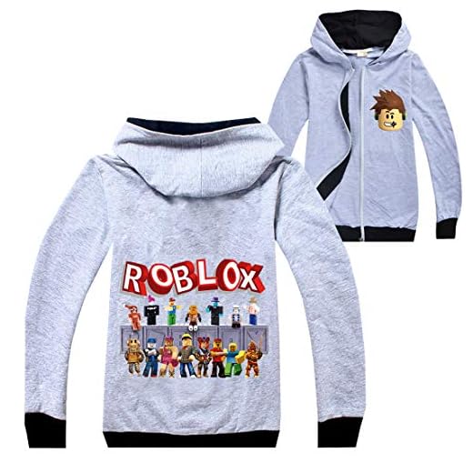 Roblox - Chaqueta con cremallera para niños, sudadera con capucha y manga larga para niñas, camiseta de algodón para otoño, ropa deportiva para correr, Grey1, 9-10 Years