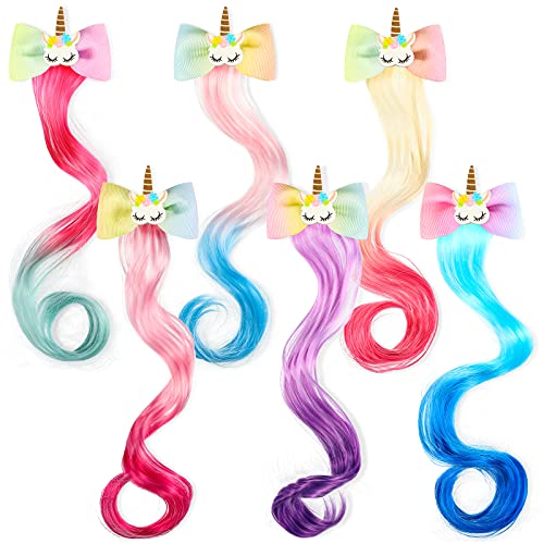 Willbond 6 Colors Unicorn Wig Hair Clips Bows For Girls Hair Braided Extension Colored Hair Bows Braided Curly Wig Hair Extension For Kids Princess Costume Dress Up Hair Accessory (Unicorn Style) #TOP4