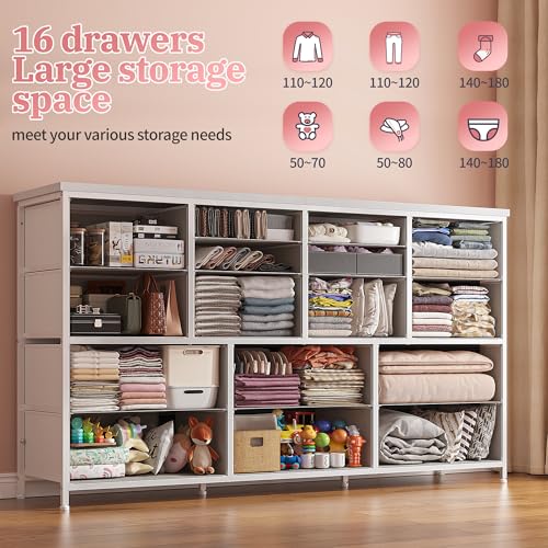 EnHomee 51.1 White TV Stand with Power Outlet & USB - 16 Drawer Media Console for Bedroom & Living Room