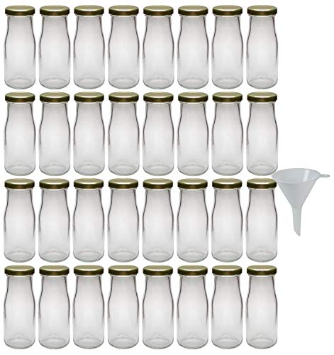 Viva Haushaltswaren - Botellas de Cristal pequeñas (32 Unidades, Cuello Ancho, 156 ml, Incluye Embudo de 5 cm de diámetro)