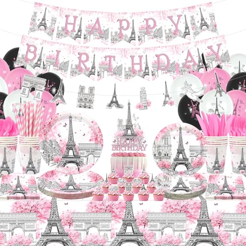 Paris Birthday Party Decorations, Eiffel Tower Party Decoration, Plates Cups