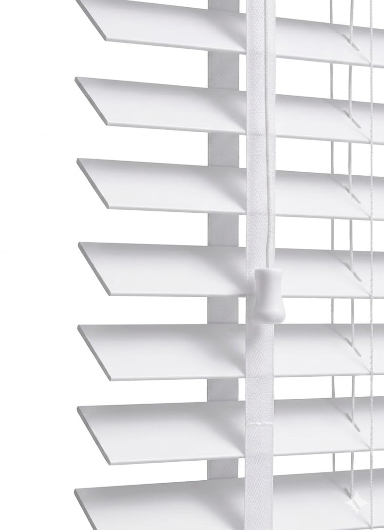 Ruby Deals Faux Wood Window Venetian Blinds with Tape - 50mm slats Trimmable Easy Fit Home Office White Window Blinds (124W x 213H cm)