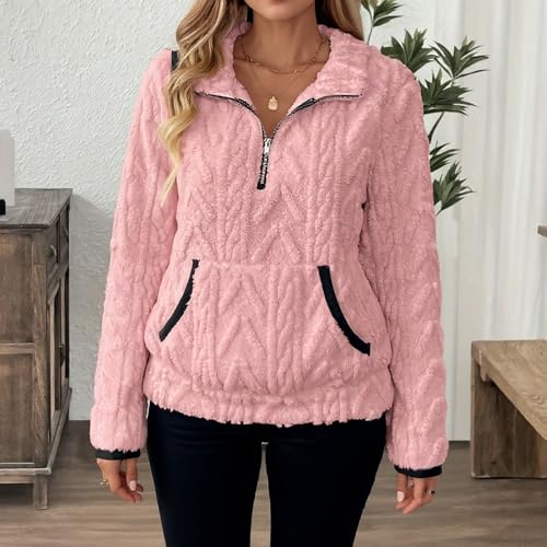 Pink Half Zip Fleece Women Quarter Zip Oversized Pullover Sweatshirts - image 6