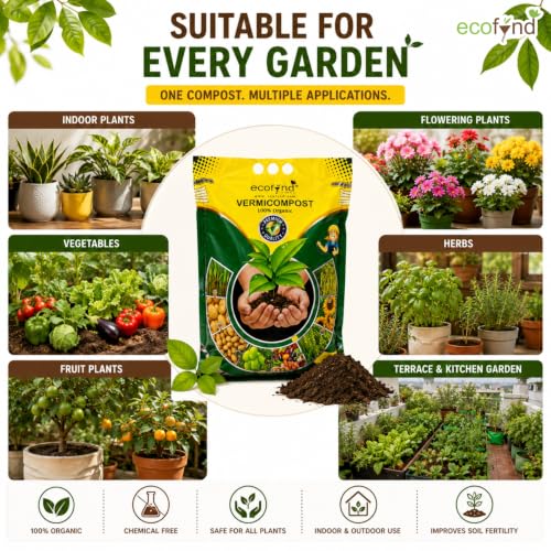 Image of ecofynd 100% Organic 5KG Vermicompost Fertilizer for Plants & Gardening, Nutrient Rich Natural Compost for Indoor & Outdoor Plants, Improves Soil Fertility, Root Growth & Plant Health (EC19152-105)