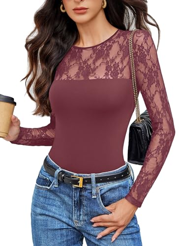 Avidlove Body Suits for Womens Lace Long Sleeve Crew Neck Body Suits Going Out Tops...