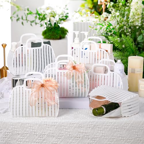 6 Pcs White Jelly Bags Beach Bags for Women Bridal Shower Jelly Basket Summer Tote Purse Reusable Storage Gift Plastic Tote for Vacation Birthday Party Gifts Wedding Flower Favors2