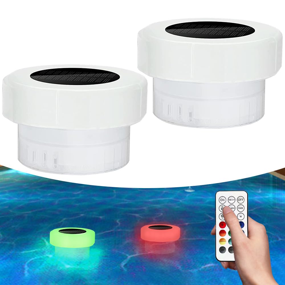 YOFHPT 2 PCS Floating Solar Pond Lights, Solar Pool Lights, 16 Color RGB Pond Lights Solar Powered with Remote Control, Timer, Waterproof Pond Solar Lights for Bath, Pond, Pool