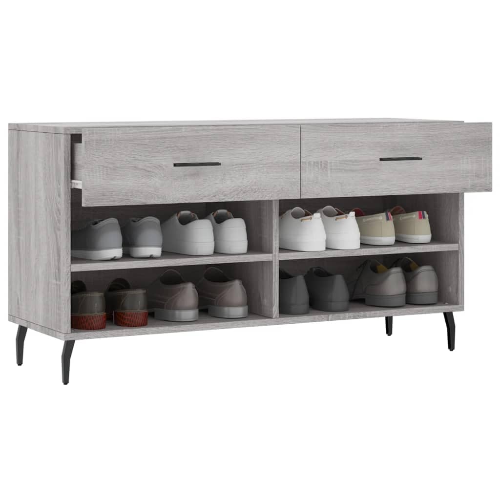 Szafka na buty Sonoma szara, 102 x 35 x 55 cm, materiał drewnopochodny z 2 szufladami i 4 półkami, rozwiązanie do przechowywania, styl przemysłowy, żelazne nogi, wytrzymała płyta siedziska