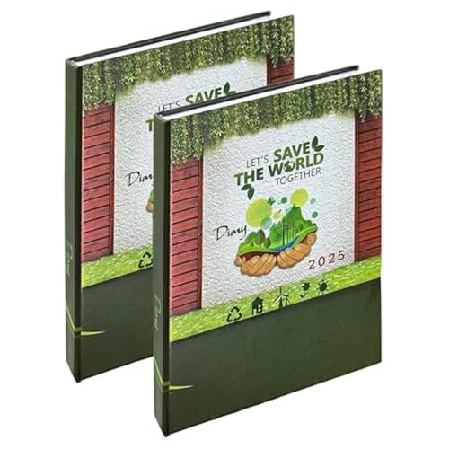 Image of TULMAN 2 Pack A5 Hard Bound 2025 Journal Diary - Let's Save The World Together Motivational Planner & Creative Writing Perfect for Students, Professionals & Gift Giving (23 x 17.6 x 1.7) CM