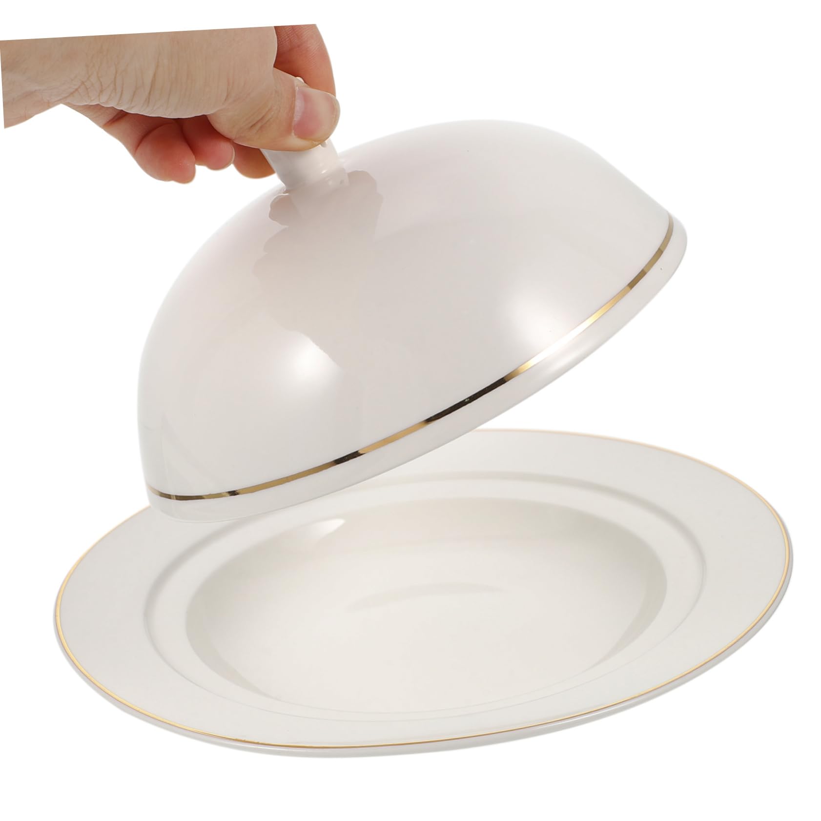 Plato de Cerámica Blanco para Servir Bistec y Postres con Tapa Vajilla de Cocina para Restaurante Occidental y Hogar