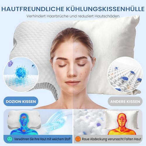 Dozion Nackenkissen Kopfkissen Memory Foam Kissen, Ergonomisches Kopfkissen Seitenschläferkissen,Halswirbelkissen Stützendes Nackenkissen Schlaf Kissen Pillow für Seiten Rücken & Bauchschläfer(1 Pcs)