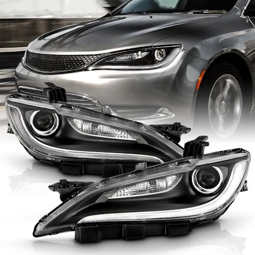 KEEKPO - For 2015 2016 2017 Chrysler 200 Chrome Halogen Type w/LED DRL Projector Headlights Headlamps Pair Left+Right
