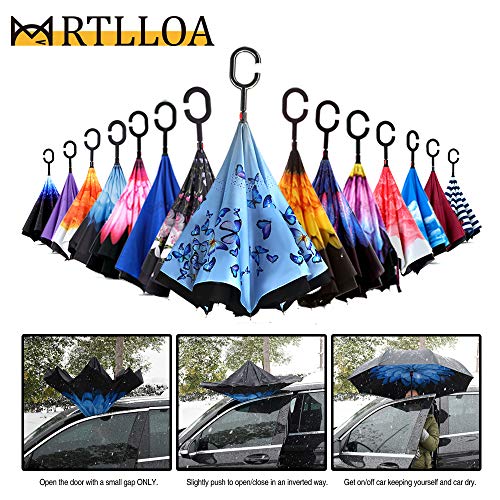 Image of MRTLLOA 40 /49 /56 Inch Oversize Windproof Inverted Reverse Upside Down Umbrella, Golf Size Rain Umbrella, Double Layer, C-Shaped Handle for Men, Women and Kids (Orchid Butterfly, 49 Inch)