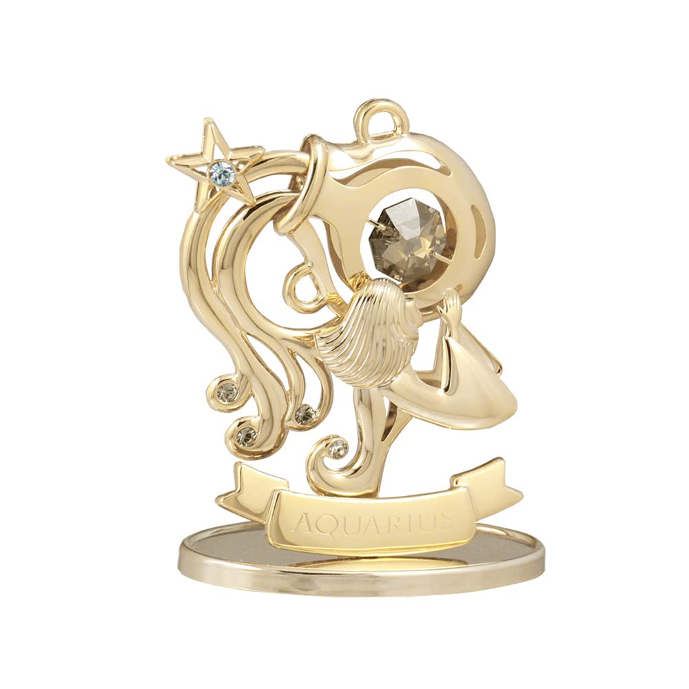 Cadeau signe du zodiaque Verseau en cristal et metal dore de collection