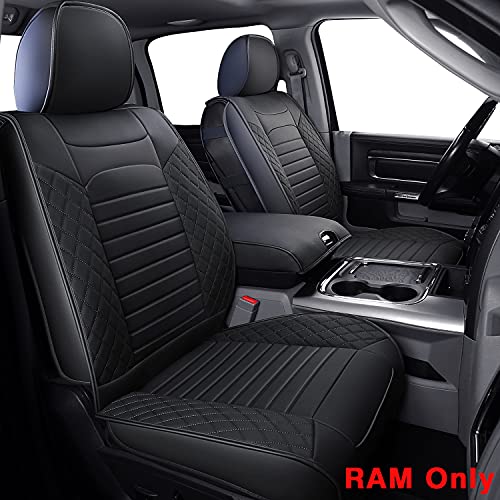Holiday Deals 🛒 LUCKYMAN CLUB X01-BHX Ram 1500 2500 3500 Front Seat Covers, Fit 2011-2022 Regular Crew Quad Cab, with Waterproof Faux Leather (01-Front, Black)