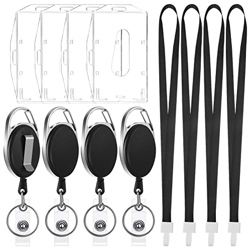 Dacitiery 4 Stück Ausweishülle, ID Kartenhalter mit Schlüsselband Schlüsselanhänger, Horizontaler und Vertikaler Dual-Use Ausweishülle aus Hartplastik für ID Badge Holder Cover