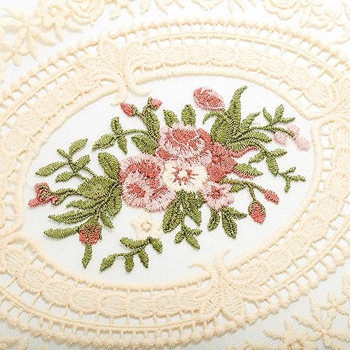 6-Pack Retro French-Style Lace Placemats, Embroidered Crochet Lace, Victorian Decor Cup Mat, Vintage & French Country Decor, Beige Oval, 12''x16''