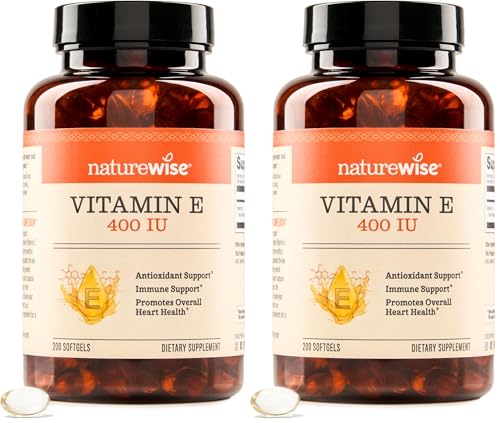 Image of NatureWise Vitamin E 400 IU Softgels (180mg DL-Alpha) - Dairy,Gluten,and Soy Free,Non-GMO Antioxidant Dietary Supplement for Skin,Heart,Eye,and Immune Health Support -,200 Count (Pack of 2)