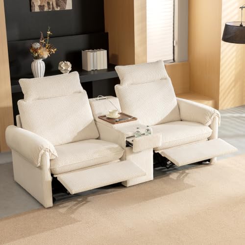 Image of CHIC HOUSE 95 inch Modular Power Reclining Loveseat Sofa with Console, Beige