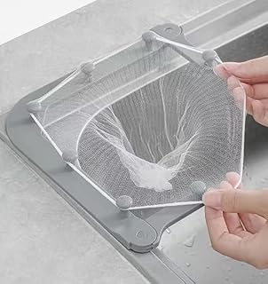 MISMUE 三角形コーナースポンジラック シンクフィルター 三角形ストレーナー 水切り網50個 使い捨て キッチン用品 シンク収納 両面テープ 3点セット (グレー)